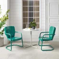 Ridgeland 3pc Outdoor Bistro Set With Table & 2 Chairs - Turquoise Gloss - Crosley -Outdoor Garden Store GUEST fa69012c aefd 415c a59d 435150d53acf
