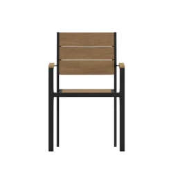 Emma And Oliver Outdoor Stacking Side Chair With Faux Teak Poly Slat Seat, Back And Arms And Metal Frame 21 Emma And Oliver Outdoor Stacking Side Chair With Faux Teak Poly Slat Seat, Back And Arms And Metal Frame -Outdoor Garden Store GUEST facdd175 786b 4660 bcd6 cff6c2785715