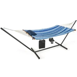 Costway Hammock Chair Stand Set Cotton Swing W/ Pillow Cup Holder Indoor Outdoor -Outdoor Garden Store GUEST fc198bee 7a96 47db 8594 01a32686efdd