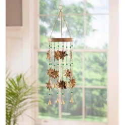 Wind & Weather Beaded Antiqued Bronze-Colored Poinsettia Blossom Wind Chime