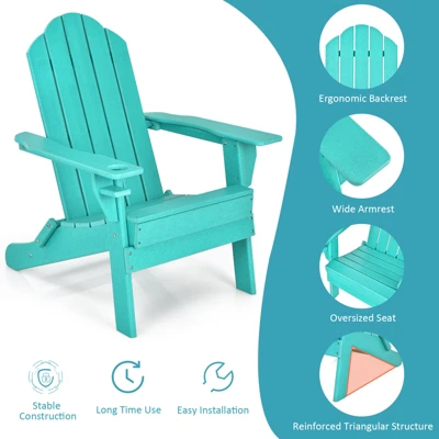 Tangkula 2PCS Folding Adirondack Chair Outdoor Adirondack Chair Weather Resistant Lounger For Backyard Porch Poolside Turquoise/Grey/White/Black 3 Tangkula 2PCS Folding Adirondack Chair Outdoor Adirondack Chair Weather Resistant Lounger For Backyard Porch Poolside Turquoise/Grey/White/Black - Image 3