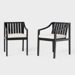 Saracina Home 2pk Mid-Century Modern Slatted Outdoor Acacia Arm Chairs With Cushions -Outdoor Garden Store GUEST fe39f52a 3746 4258 9035 790086867c9b