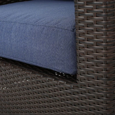 Darius 5pc Outdoor Set With 4 Wicker Swivel Chairs & Fire Pit Set - Brown/Navy/Hammered Bronze - Christopher Knight Home 6 Darius 5pc Outdoor Set With 4 Wicker Swivel Chairs & Fire Pit Set - Brown/Navy/Hammered Bronze - Christopher Knight Home - Image 6