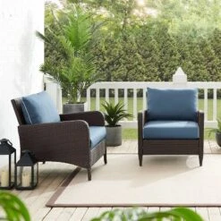 Kiawah 2pk Wicker Patio Chair Blue - Crosley -Outdoor Garden Store GUEST fe7df349 b81b 4db3 8c17 d7f4c4a74d37