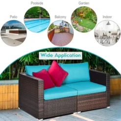 Costway 4PCS Patio Rattan Corner Sofa With Blue Cushion 13 Costway 4PCS Patio Rattan Corner Sofa With Blue Cushion -Outdoor Garden Store GUEST fef676c1 fa09 4bf7 a266 342d1c028231