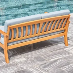 Kapalua Honey Nautical Eucalyptus Wooden Outdoor Sofa Bench With Cushion - Vifah -Outdoor Garden Store GUEST ff8aece0 122a 4a38 9028 b52edbbb66b9