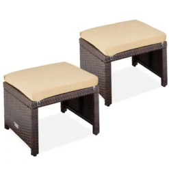 Best Choice Products Set Of 2 Multipurpose Patio Wicker Ottomans W/ Removable Cushions, Steel Frame -Outdoor Garden Store GUEST ffe3540c 1362 4365 9815 b0b83c74a63c